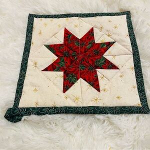 Handcrafted 8 Pointed Star Trivet Festive Red Poinsettia Holiday Decoration